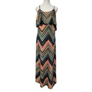 Maurices Chevron Maxi Dress Size M Orange Blue Sleeveless Beach Resortwear Y2K